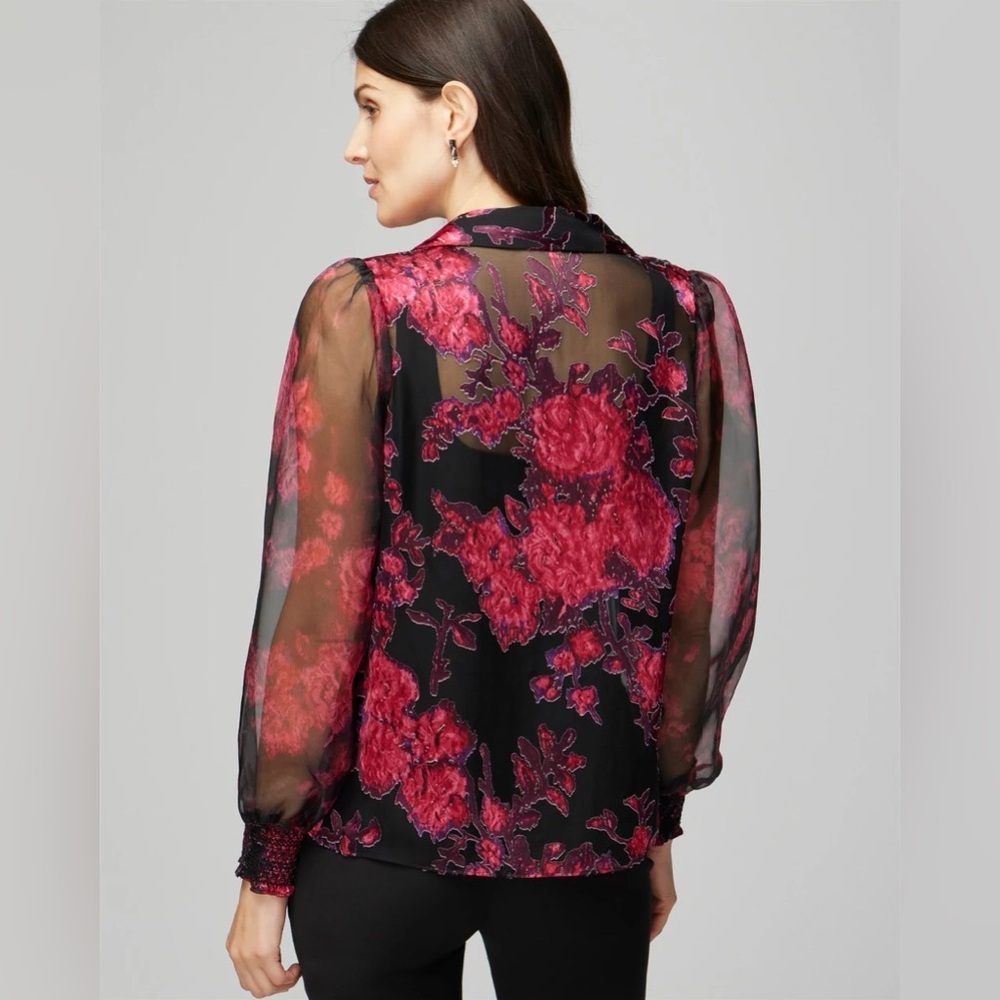 WHBM Organza Sleeve Silk Burnout Blouse - Picture 3 of 10